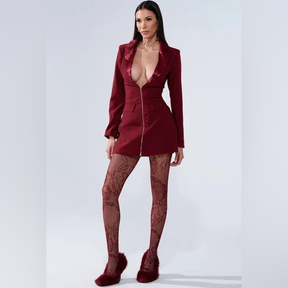 AKIRA Deep Red Satin Blazer Dress